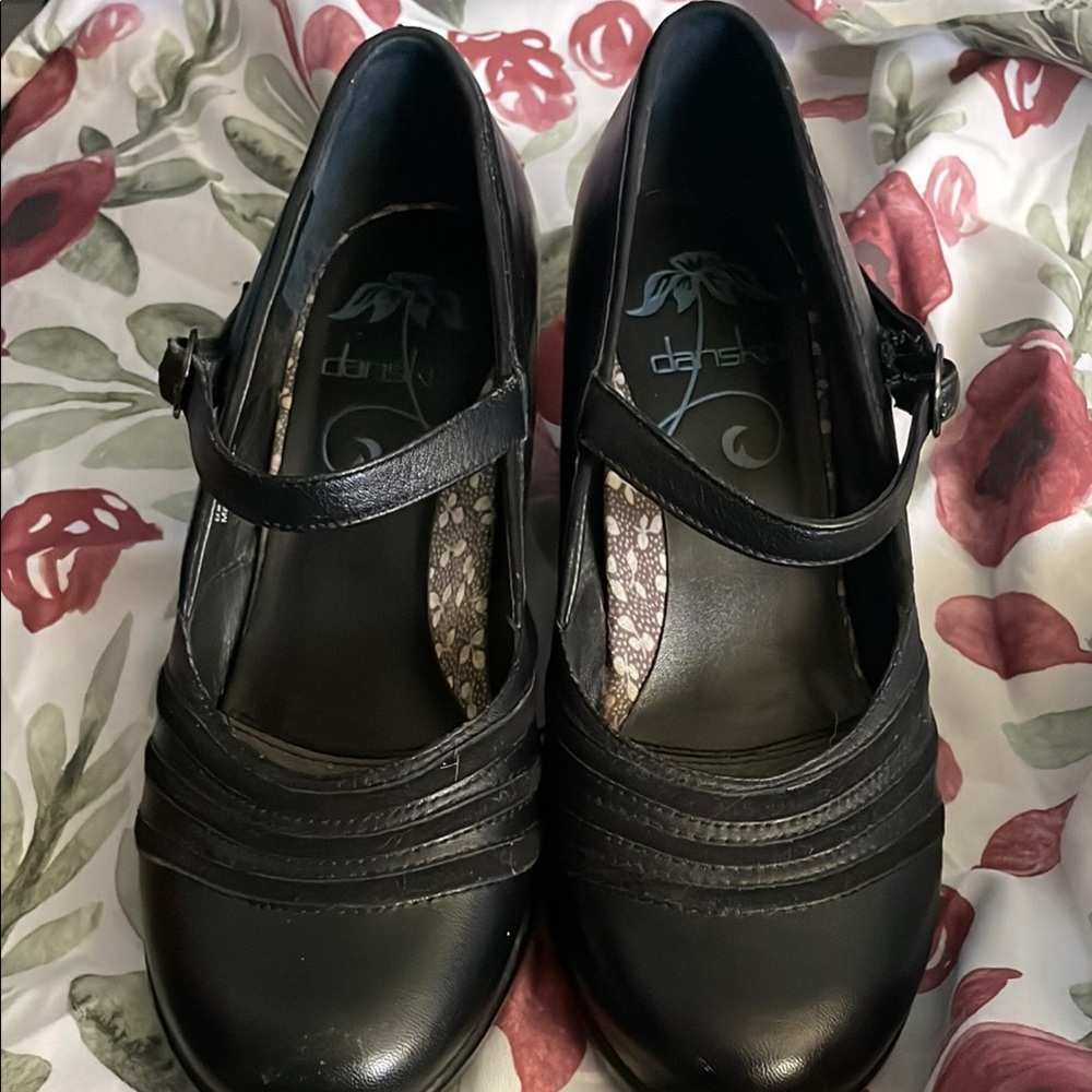 Dansko Black Mary Jane Heels with Quilted Toe